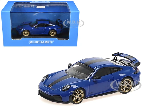 2025 Porsche 911 992 2 GT3 Weissach Package Blue with Carbon Stripe Limited Edition to 240 pieces Worldwide 1/64 Diecast Model Car Minichamps MC640064224