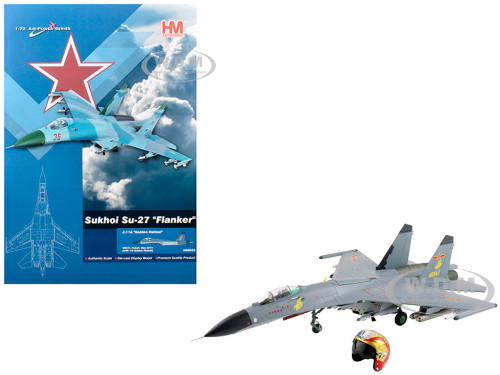 Shenyang J 11A Fighter Aircraft 40547 Golden Helmet 2014 People s Liberation Army Air Force with 1/8 Scale Golden Helmet Air Power Series 1/72 Diecast Model Hobby Master HA6023
