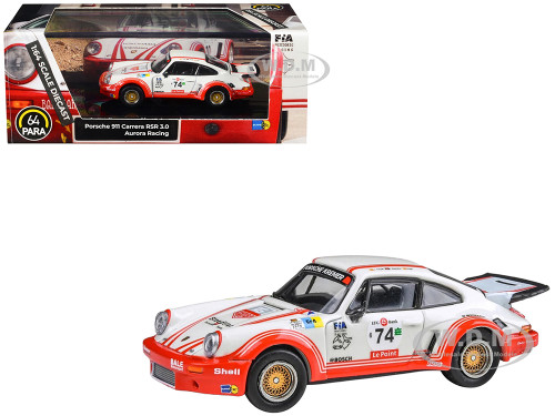 Porsche 911 Carrera RSR 3 0 #74 Aurora Racing White with Red Stripes 1/64 Diecast Model Car Paragon Models PA-55798