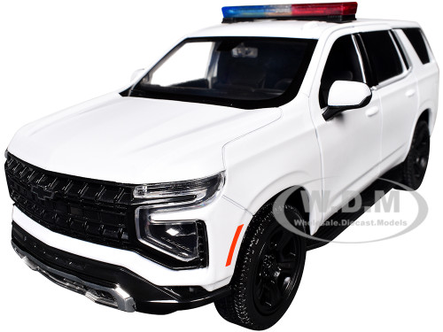2025 Chevrolet Tahoe PPV White Builder s Kit with Flashing Light Bar and Front and Rear Lights and Sounds 1/24 Diecast Model Car Motormax 79623W