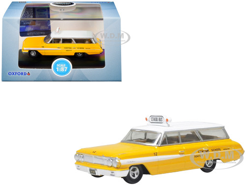 1964 Ford Country Station Wagon Central School Bus Yellow with White Top 1/87 (HO) Scale Diecast Model Car Oxford Diecast 87FC64002