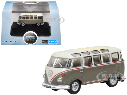 Volkswagen T1 Samba Bus Mouse Grey and Pearl White with Red Stripes 1/148 (N) Scale Diecast Model Car Oxford Diecast NVWS009