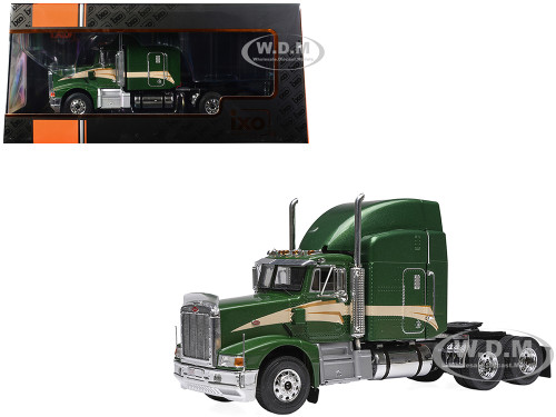 1998 Peterbilt 377 A E Truck Tractor Green Metallic with Beige Stripes 1/43 Diecast Model IXO Models TR23222