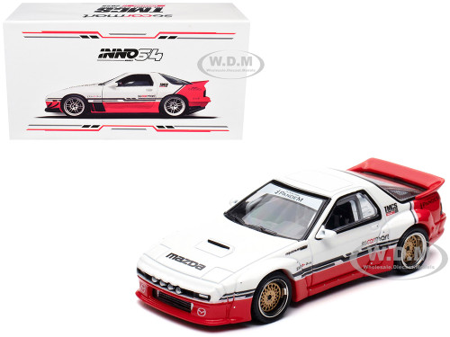 Mazda RX 7 FC3S Pandem Rocket Bunny White and Red with Black Stripes The Model Car Show Singapore 2025 Event Edition 1/64 Diecast Model Car Inno Models IN64-RX7FCP-TMCSS25