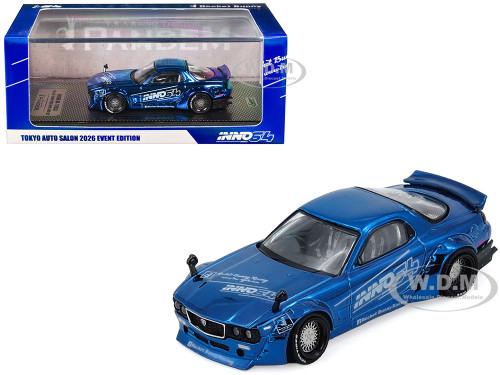 Mazda RX 7 FD3S RHD Right Hand Drive Pandem Rocket Bunny Blue Chrome Tokyo Auto Salon 2026 Event Edition 1/64 Diecast Model Car Inno Models IN64-RX7FDP-TAS26