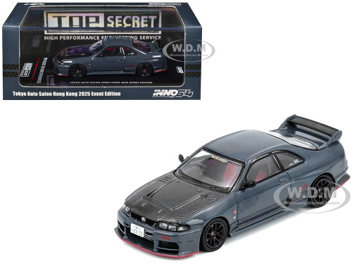 Nissan Top Secret Skyline GT R BCNR33 RHD Right Hand Drive Stealth Gray with Carbon Hood Tokyo Auto Salon Hong Kong 2025 Event Edition 1/64 Diecast Model Car Inno Models IN64-R33TS-TASHK25