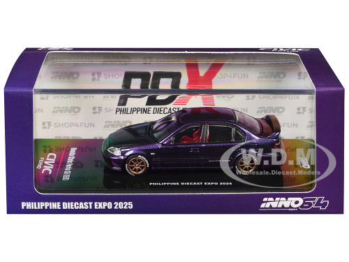 Honda Civic Ferio Si EK RHD Right Hand Drive Midnight Purple Metallic Philippine Diecast Expo 2025 Event Edition 1/64 Diecast Model Car Inno Models IN64-EKS-MP-PDX25