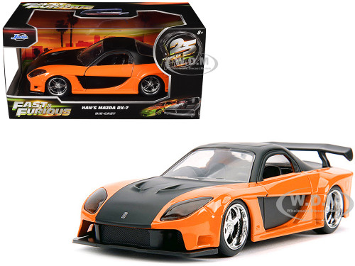 Han s Mazda RX 7 RHD Right Hand Drive Orange Metallic and Black 25 Years of Fast & Furious The Fast and the Furious Tokyo Drift 2006 Movie Fast & Furious Series 1/32 Diecast Model Car Jada 30736-25TH