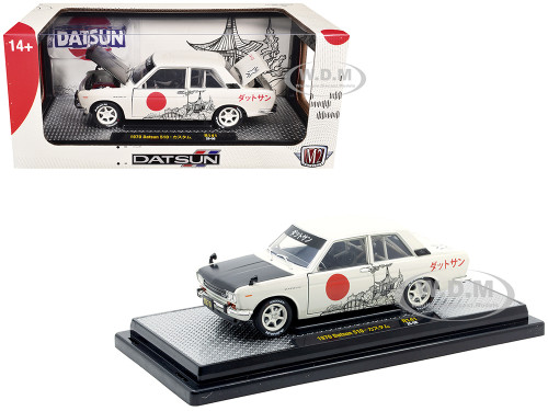 1970 Datsun 510 Light Gray with Japanese Graphics Limited Edition to 4050 pieces Worldwide 1/24 Diecast Model Car M2 Machines 40300-141B