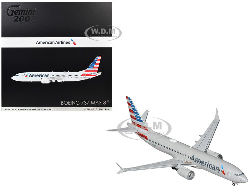 Boeing 737 MAX 8 Commercial Aircraft American Airlines N326RP Gray with Striped Tail Gemini 200 Series 1/200 Diecast Model Airplane GeminiJets G2AAL1413