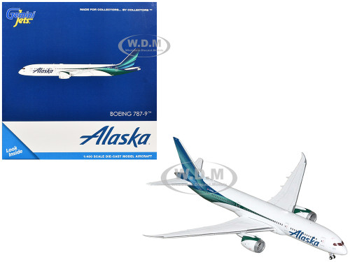 Boeing 787 9 Commercial Aircraft Alaska Airlines N784HA White with Blue and Green Tail 1/400 Diecast Model Airplane GeminiJets GJASA2400