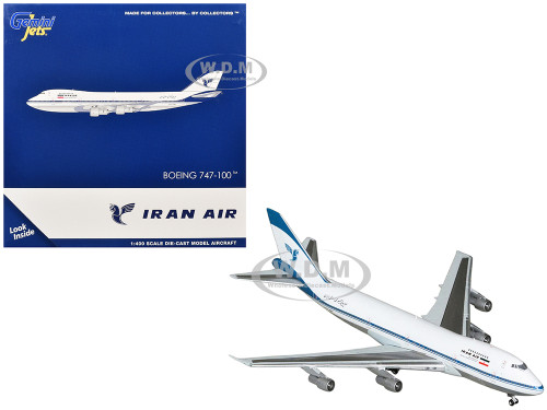 Boeing 747 100 Commercial Aircraft Iran Air EP IAM White with Blue Stripes 1/400 Diecast Model Airplane GeminiJets GJIRA2305