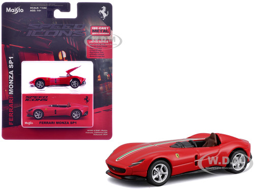 Ferrari Monza SP1 Red with Italian Flag Stripes Speed Icons Series 1/64 Diecast Model Car Maisto 15702RD