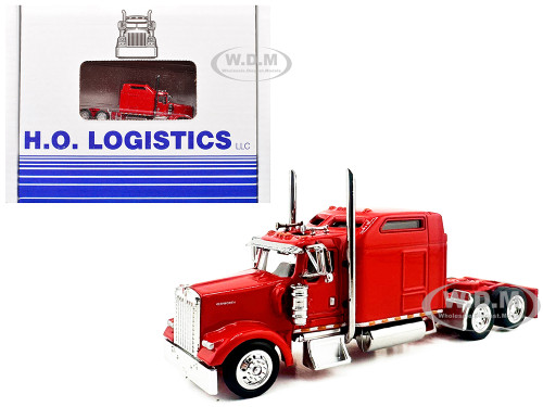 Kenworth W900L Truck Tractor with Sleeper Cab Red and Covered Grain Trailer White with Red Tarp Combo Set 1/87 (HO) Plastic Model Car HO Logistics HL-90008-468