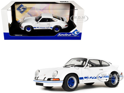 1973 Porsche 911 RSR Carrera White with Blue Stripes 1/18 Diecast Model Car Solido S1801119