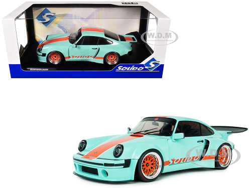 2025 Porsche 911 KS R by Khyzyl Saleem Blue Racer Light Blue with Orange Stripes 1/18 Diecast Model Car Solido S1810504