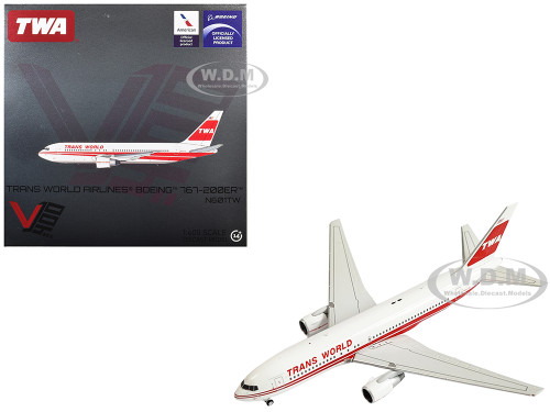 Boeing 767 200ER Commercial Aircraft Trans World Airlines N601TW White with Red Stripes 1/400 Diecast Model Airplane V1:400 400005