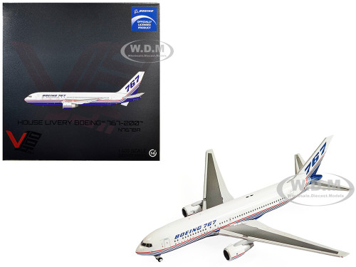 Boeing 767 200 Commercial Aircraft Boeing House Livery N767BA White with Blue and Red Stripes 1/400 Diecast Model Airplane V1:400 400016