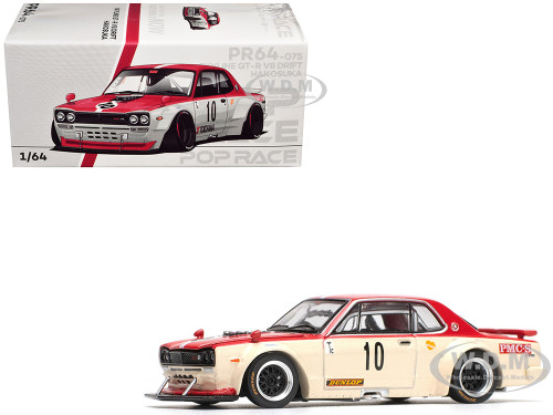 Skyline GT R V8 Drift Hakosuka RHD Right Hand Drive #10 Watanabe Red and Cream 1/64 Diecast Model Car Pop Race PR640075