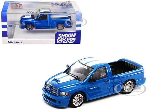 2003 Dodge Ram SRT 10 Pickup Truck Electric Blue Metallic with White Stripes 1/64 Diecast Model Car Shoom64 Models 103014-MJ1
