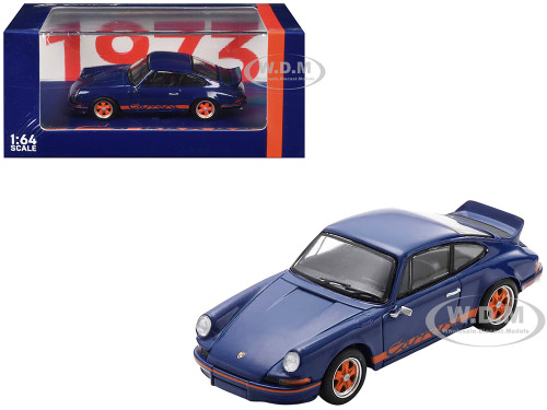 1973 Porsche 911 RS 2 7 Blue with Orange Stripes 1/64 Model Car Spark 64SP007A