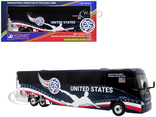 MCI J4500 Coach Bus United States National Soccer Team Dark Blue with Graphics International Federation of the Global Game Series Limited Edition to 504 pieces Worldwide 1/87 (HO) Diecast Model Iconic Replicas 87-0715