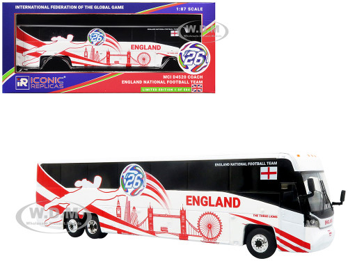 MCI D4520 Coach Bus England National Football Team White with Graphics International Federation of the Global Game Series Limited Edition to 504 pieces Worldwide 1/87 (HO) Diecast Model Iconic Replicas 87-0724
