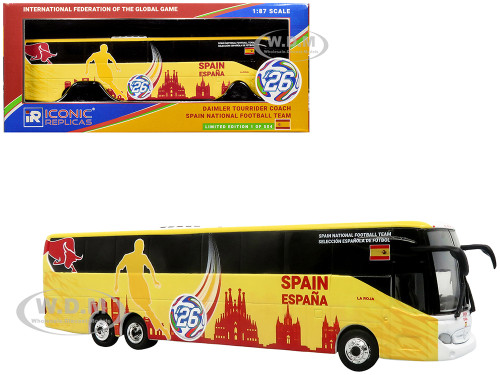 Daimler Tourrider Coach Bus Spain National Football Team Yellow with Graphics International Federation of the Global Game Series Limited Edition to 504 pieces Worldwide 1/87 (HO) Diecast Model Iconic Replicas 87-0726