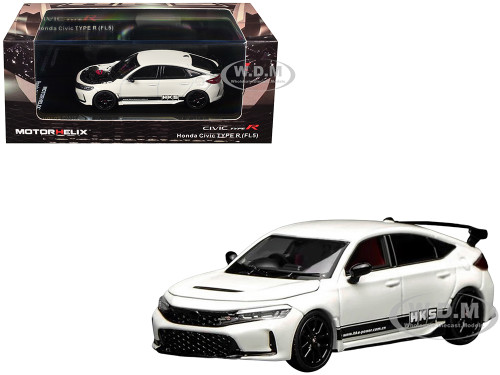 Honda Civic Type R FL5 RHD Right Hand Drive HKS White with Black Stripes 1/64 Diecast Model Car MotorHelix M65319