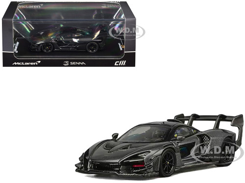 McLaren Senna GTR Dark Gray Metallic with Carbon Hood and Black Top 1/64 Diecast Model Car CM Model CM64-SENNAGTR-13