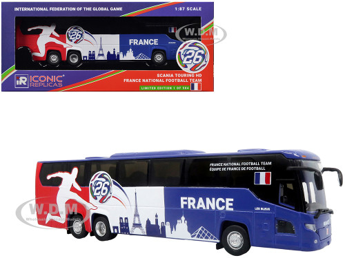 Scania Touring HD Coach Bus France National Football Team Blue with Graphics International Federation of the Global Game Series Limited Edition to 504 pieces Worldwide 1/87 (HO) Diecast Model Iconic Replicas 87-0717
