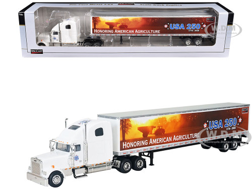 Freightliner Classic XL Sleeper Cab White with Trailer Honoring American Agriculture USA 250 1/64 Diecast Model SpecCast SC35595