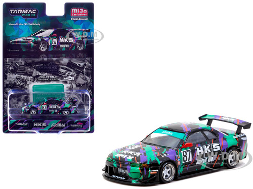 Nissan Skyline R32 Widebody RHD Right Hand Drive #87 HKS Designed by Jon Sibal Black with Graphics with Tarmac Cards Global64 Series 1/64 Diecast Model Tarmac Works T64G-061-HKS