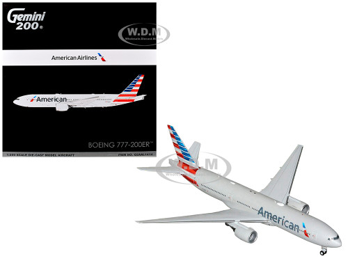 Boeing 777 200ER Commercial Aircraft American Airlines N788AN Silver with Striped Tail Gemini 200 Series 1/200 Diecast Model Airplane GeminiJets G2AAL1414