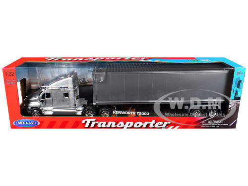 Kenworth T2000 Truck Silver Metallic with Gray Container Transporter Series 1/32 Diecast Model Welly 32211W-SIL