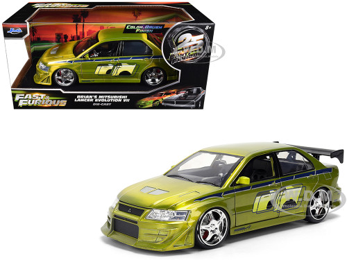 Brian s Mitsubishi Lancer Evolution VII Green Color Brush Finish 2 Fast 2 Furious 2003 Movie 25 Years of Fast & Furious Series 1/24 Diecast Model Car Jada 37874