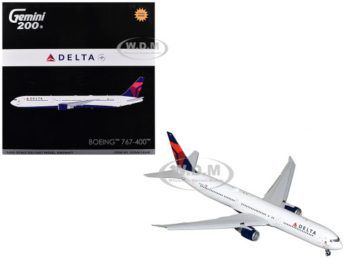 Boeing 767 400ER Commercial Aircraft with Flaps Down Delta Air Lines N482MH White with Blue and Red Tail Gemini 200 Series 1/200 Diecast Model Airplane GeminiJets G2DAL1444F