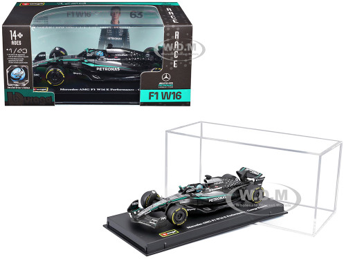 Mercedes AMG F1 W16 E Performance #63 George Russell Formula One F1 World Championship 2025 with Display Case 1/43 Diecast Model Car Bburago 38238GR