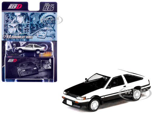Toyota Corolla Levin AE86 RHD Right Hand Drive White with Carbon Hood Initial D 1995 2013 Manga Diorama Set Series 1/64 Diecast Model Car Hobby Japan HJDMD008A