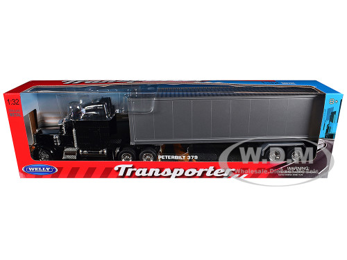 Peterbilt 379 Truck Black with Silver Container Transporter Series 1/32 Diecast Model Welly 39941W-BK
