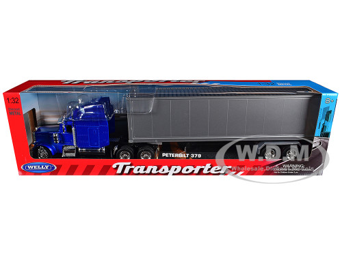 Peterbilt 379 Truck Blue Metallic with Silver Container Transporter Series 1/32 Diecast Model Welly 39941W-BL