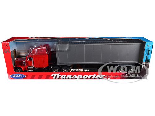 Peterbilt 379 Truck Red with Silver Container Transporter Series 1/32 Diecast Model Welly 39941W-RD