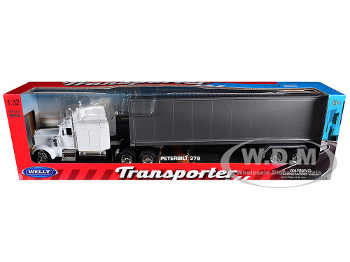Peterbilt 379 Truck White with Silver Container Transporter Series 1/32 Diecast Model Welly 39941W-WH