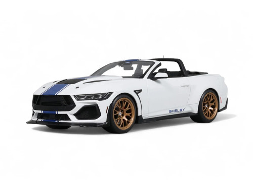 2025 Shelby Mustang Supersnake Convertible White with Blue Stripes 1/18 Model Car GT Spirit GT572