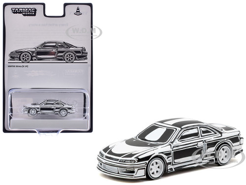 VERTEX Silvia S14 Designed by Joshua Vides Black and White Global64 Series 1/64 Diecast Model Car Tarmac Works T64G-018-JV
