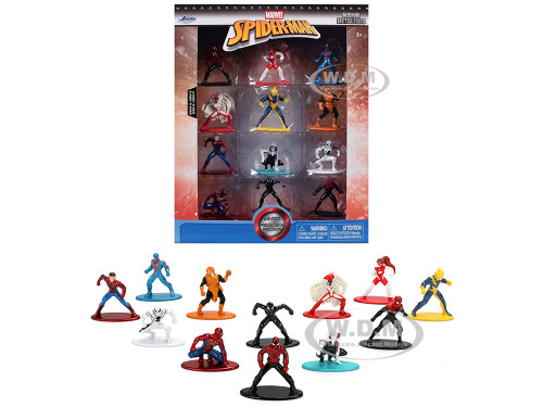 Set of 12 Diecast Figures Spider Man Franchise Nano Metalfigs Series Diecast Models Jada 37378