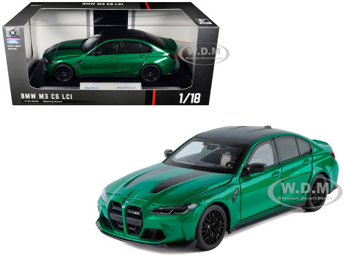 BMW M3 CS LCI Green Metallic with Matt Black Top and Hood Stripes 1/18 Diecast Model Car Heimanba H1292GRN