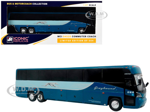 MCI D4520 Commuter Coach Bus Greyhound Lines Blue with Light Blue Stripes The Bus & Motorcoach Collection Limited Edition to 504 pieces Worldwide 1/87 (HO) Diecast Model Iconic Replicas 87-0654
