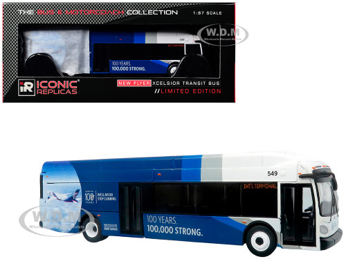New Flyer Xcelsior XN40 Transit Bus Delta Air Lines 100th Anniversary Blue and White with Graphics The Bus & Motorcoach Collection Limited Edition 1/87 (HO) Diecast Model Iconic Replicas 87-0679