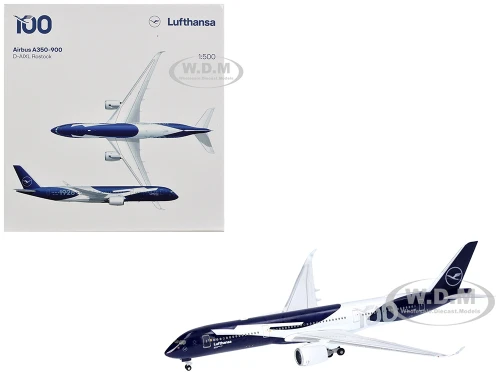 Airbus A350 900 Commercial Aircraft Lufthansa 100 Years D AIXL Blue with Graphics 1/500 Diecast Model Airplane Herpa HE539012